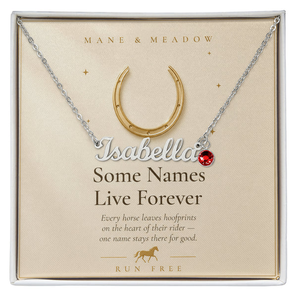 Memorial Horse Name Necklace with Birthstone-Equestrian Remembrance Gift