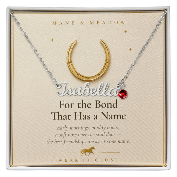Horse Name Necklace with Birthstone-Personalized Equestrian Gift