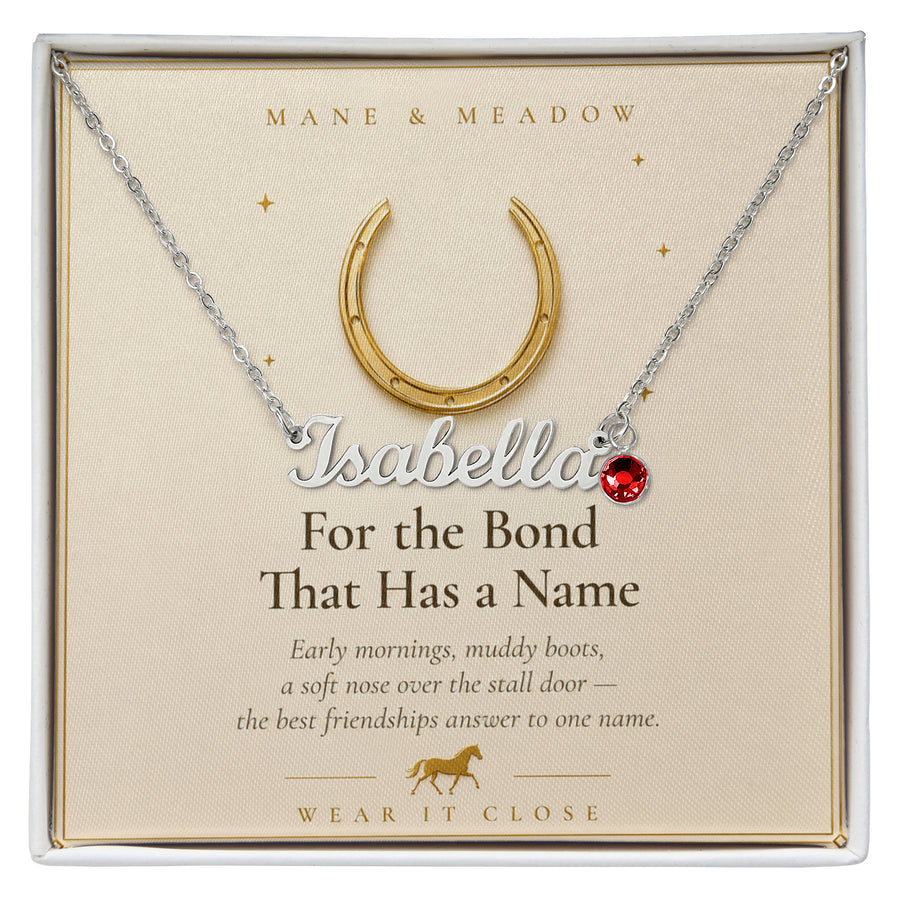Horse Name Necklace with Birthstone-Personalized Equestrian Gift