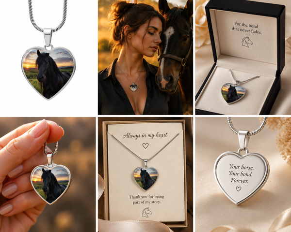 Collar con foto de caballo personalizado – Recuerdo grabado a medida para amantes de los caballos